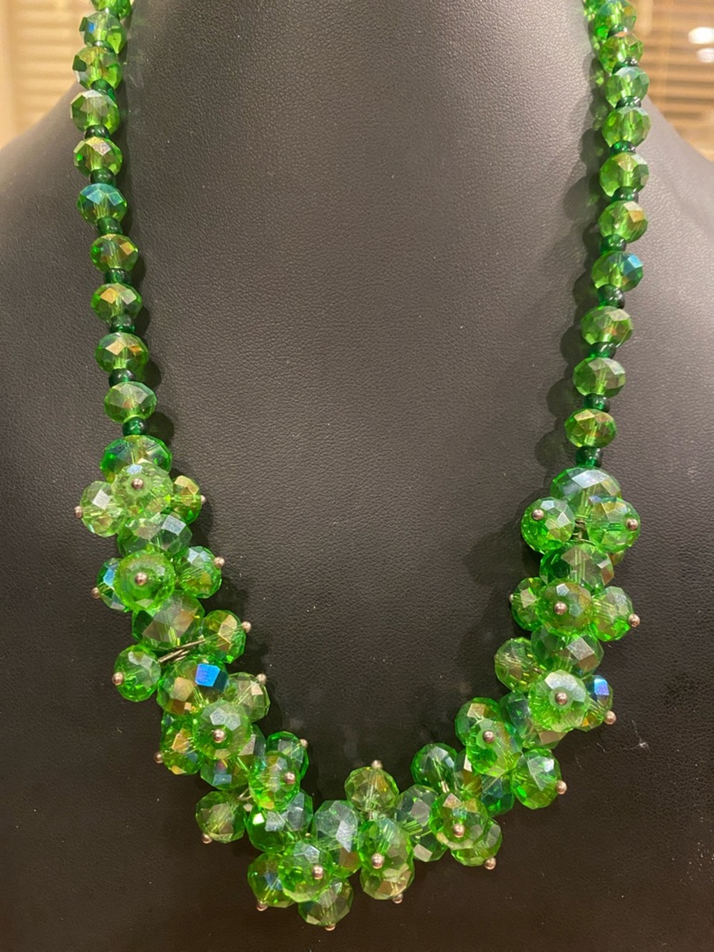 Green Aurora Borealis Crystal Cluster Necklace - Women Jewelry